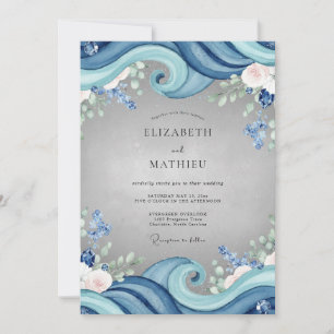 Invitation Mariage Eucalyptus Vague Océan Azur