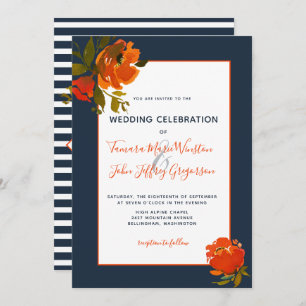 Invitation Mariage/événement Floral de la Marine Orange de Bo