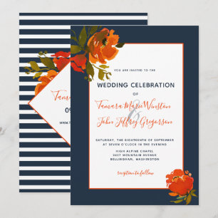 Invitation Mariage/Événement Floral Moderne Bohème Orange Nui