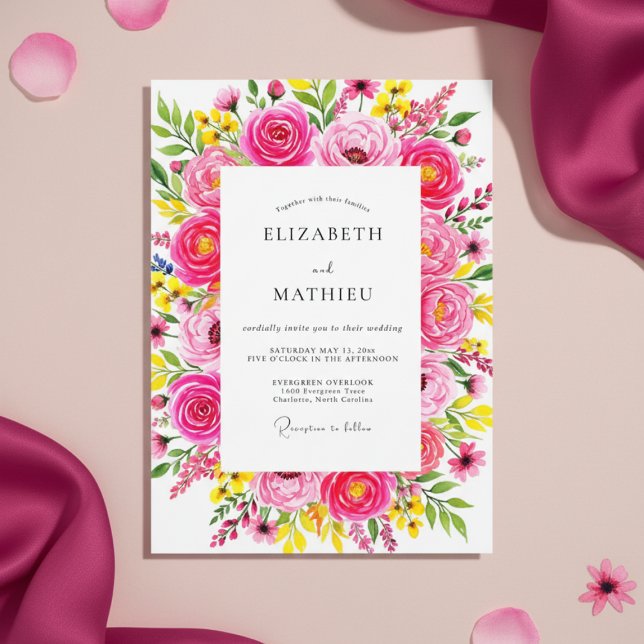 Invitation Mariage Explosion Florale Rose Luxuriante (Créateur téléchargé)