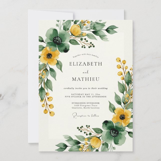 Invitation Mariage Exquis de la Forêt Jaune Moutarde (Devant)