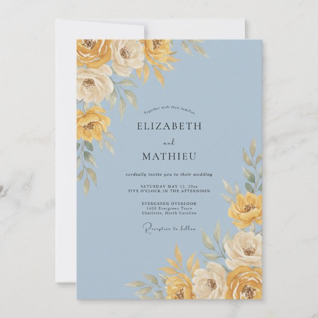 Invitation Mariage Exquis de Prairie Bleu Moutarde (Devant)