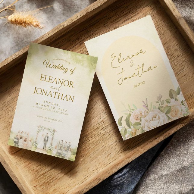 Invitation Mariage extérieur aquarelle florale pastel vert (Créateur téléchargé)