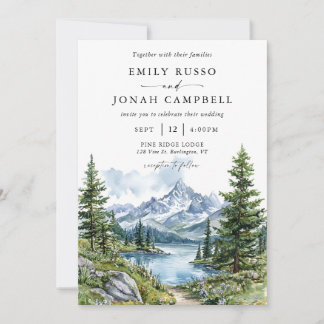 Invitation Mariage extérieur aux montagnes et aux arbres à l'