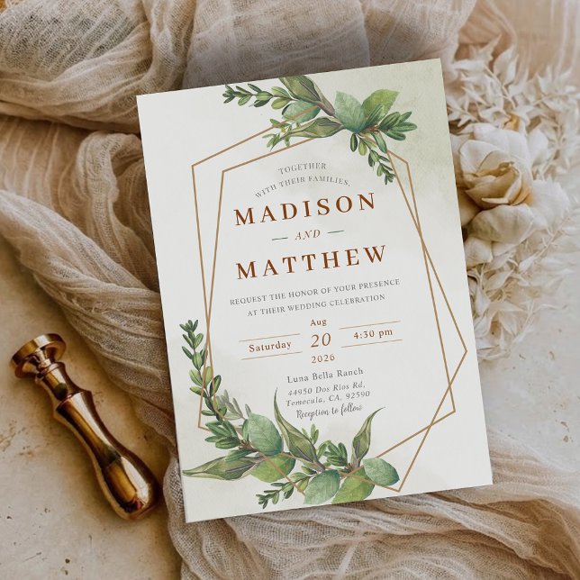 Invitation Mariage extérieur botanique rustique verdoyant (Greenery Botanical Rustic Outdoor Wedding Invitation)