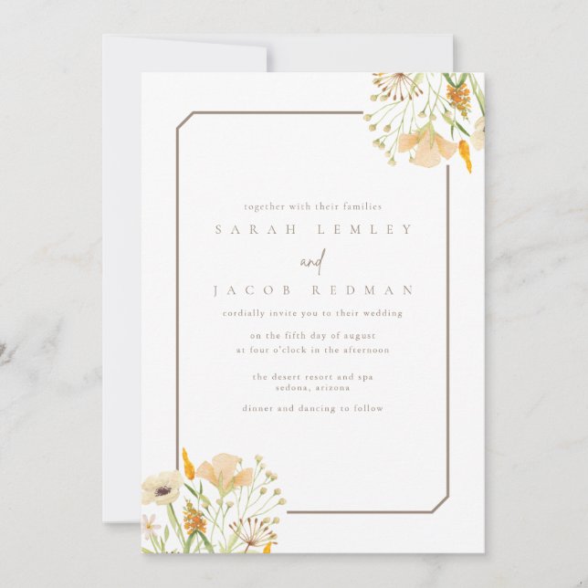 Invitation Mariage extérieur Fleur sauvage simple (Devant)