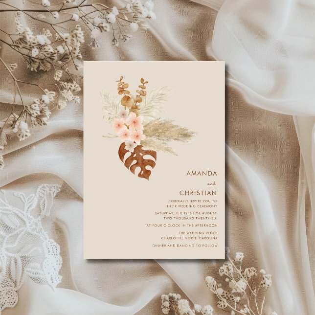 Invitation Mariage extérieur rustique de fleurs d'automne boh (Boho Fall Flowers Rustic Outdoor Wedding Invitation)