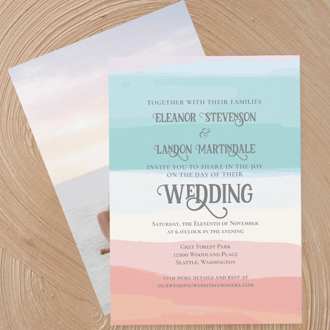 Invitation Mariage extérieur turquoise Peach Watercolor Sunse (Créateur téléchargé)