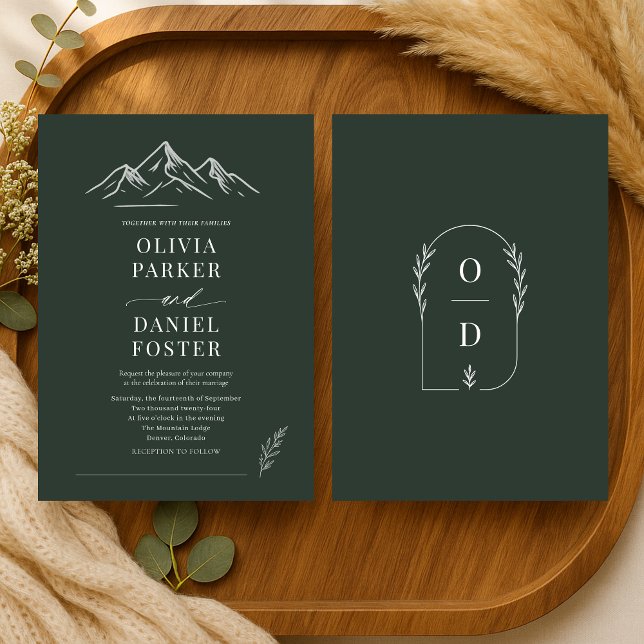 Invitation Mariage extérieur vert forêt Montagnes rustiques (Créateur téléchargé)