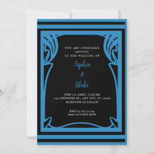 Invitation Mariage Extraordinaire Art déco noir et bleu