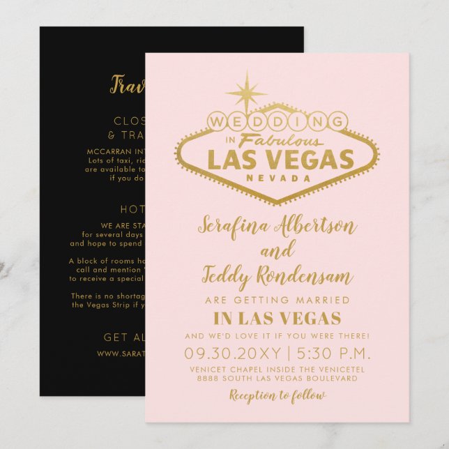 Invitation Mariage Fabuleux Rose à Las Vegas (Devant / Derrière)