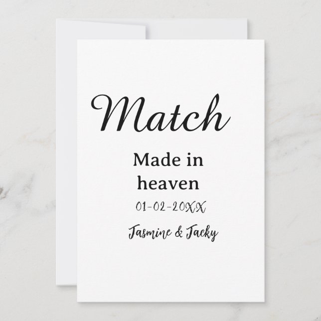 Invitation Mariage fait au ciel nom date calligraphie simple (Devant)