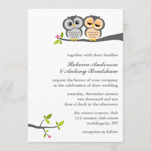 Invitation Mariage fait sur commande de beaux hiboux