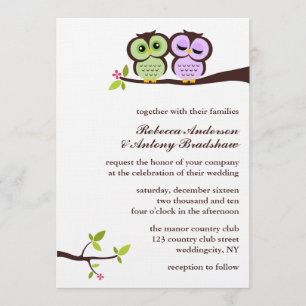 Invitation Mariage fait sur commande de beaux hiboux