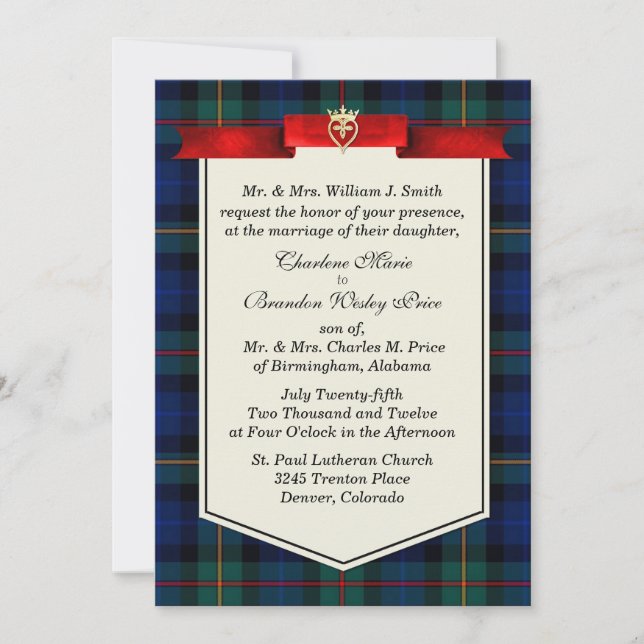 Invitation Mariage fait sur commande élégant de plaid de (Devant)