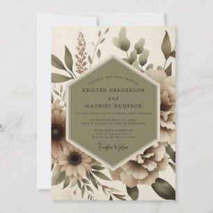 Invitation Mariage Fantaisie Botanique Beige