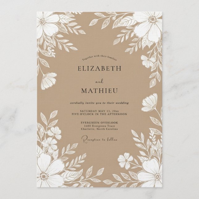 Invitation Mariage Fantaisie Botanique Brun (Devant)