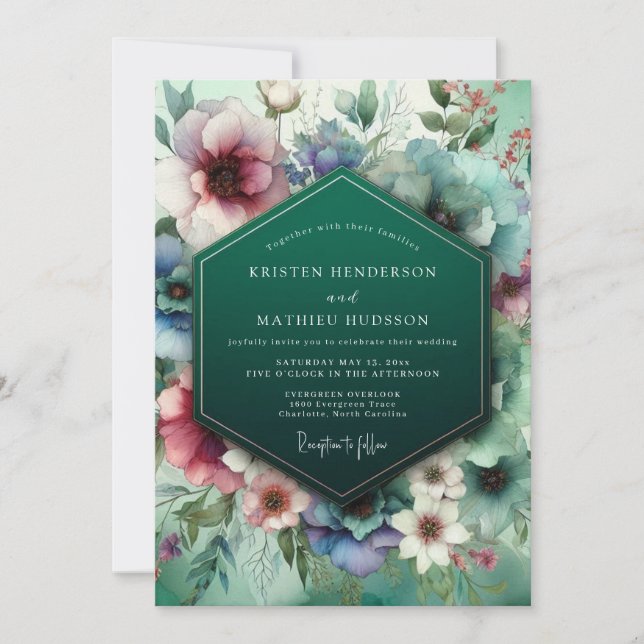Invitation Mariage Fantaisie Botanique Émeraude (Devant)