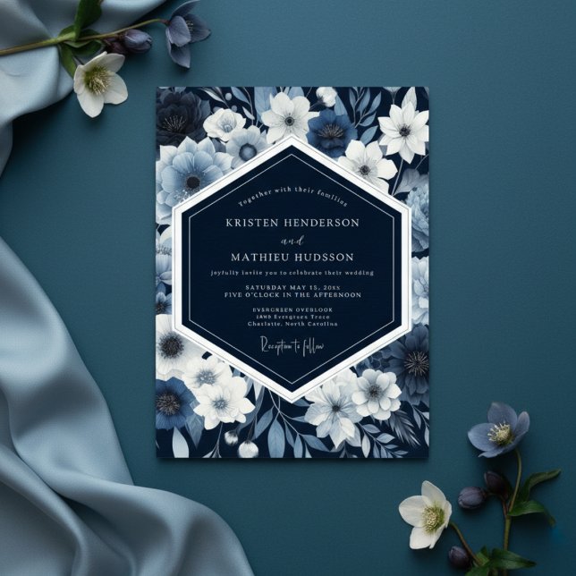 Invitation Mariage Fantaisie Botanique Navy (Créateur téléchargé)