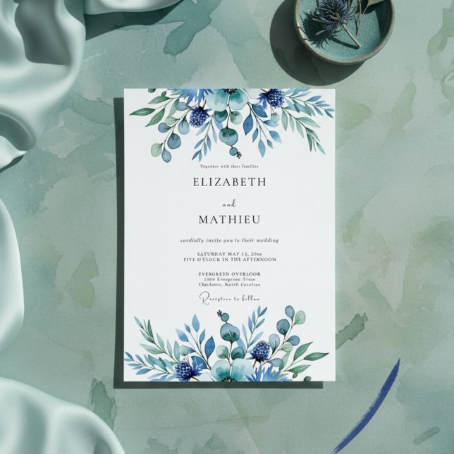 Invitation Mariage Fantaisie Botanique Sarcelle (Créateur téléchargé)