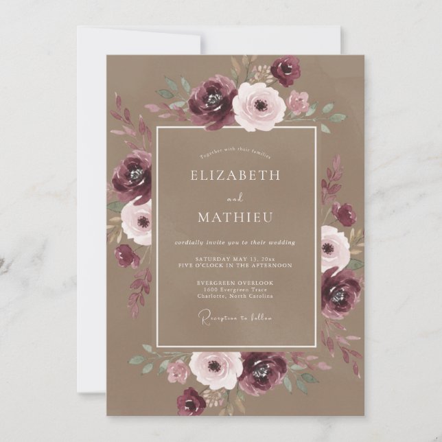 Invitation Mariage Fantaisie Bourguignon Vert (Devant)