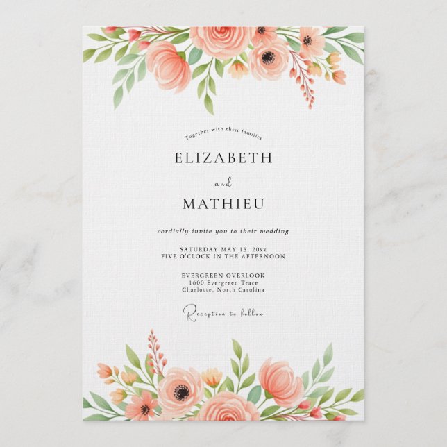 Invitation Mariage Fantaisie Fleur de Corail (Devant)