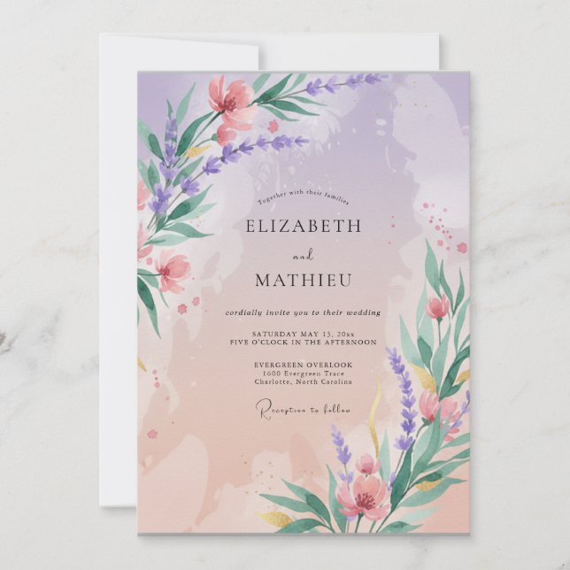 Invitation Mariage Fantaisie Fleur de Lavande (Devant)
