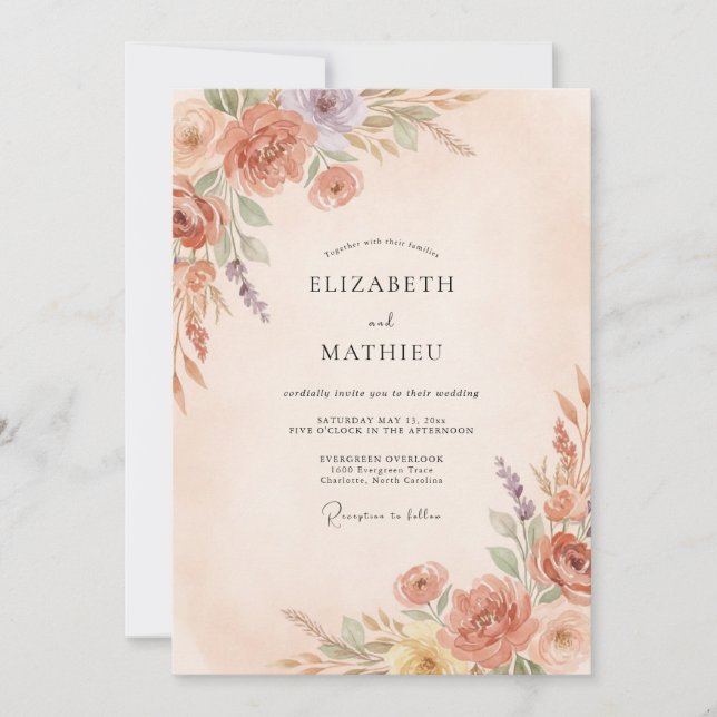 Invitation Mariage Fantaisie Fleur de Pêcher (Devant)