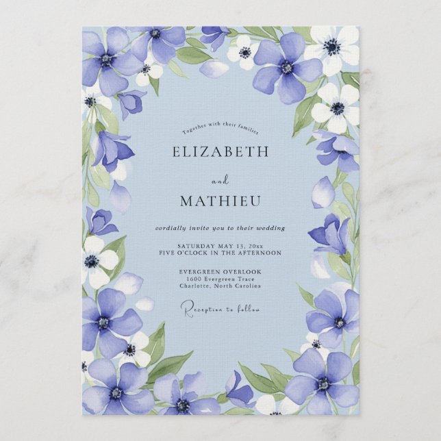 Invitation Mariage Fantaisie Fleur de Pervenche (Devant)