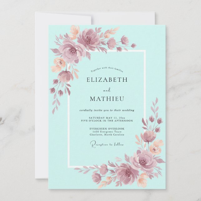 Invitation Mariage Fantaisie Fleur de Thé (Devant)