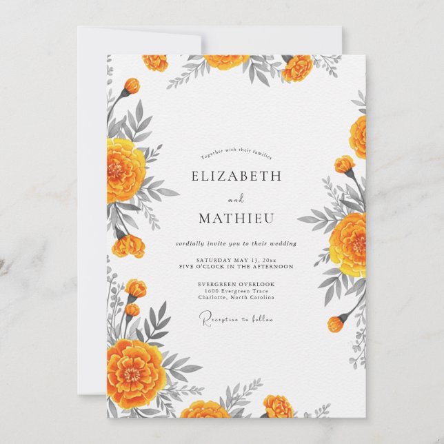 Invitation Mariage Fantaisie Fleur d'Orange (Devant)