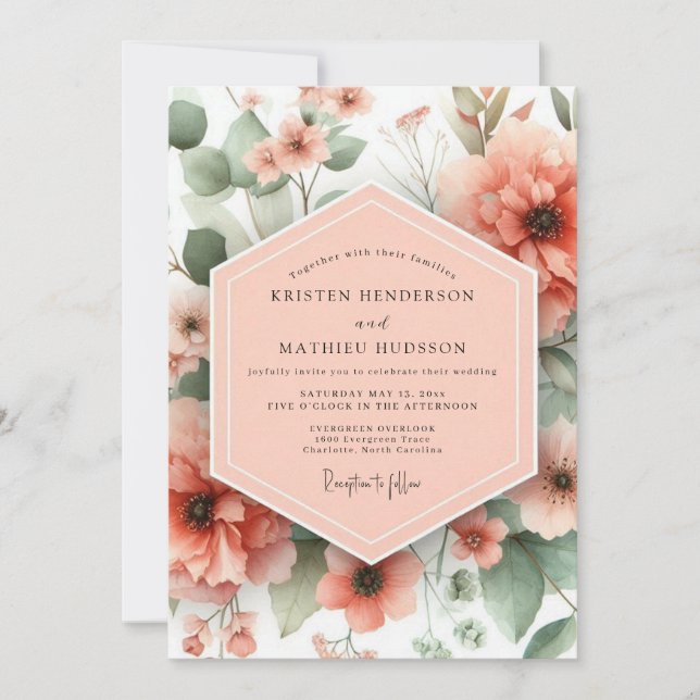 Invitation Mariage Fantaisie Fleuraison de Corail (Devant)
