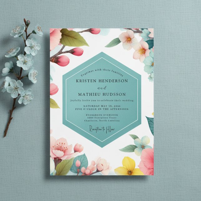 Invitation Mariage Fantaisie Fleurie Pêche Pâle (Créateur téléchargé)