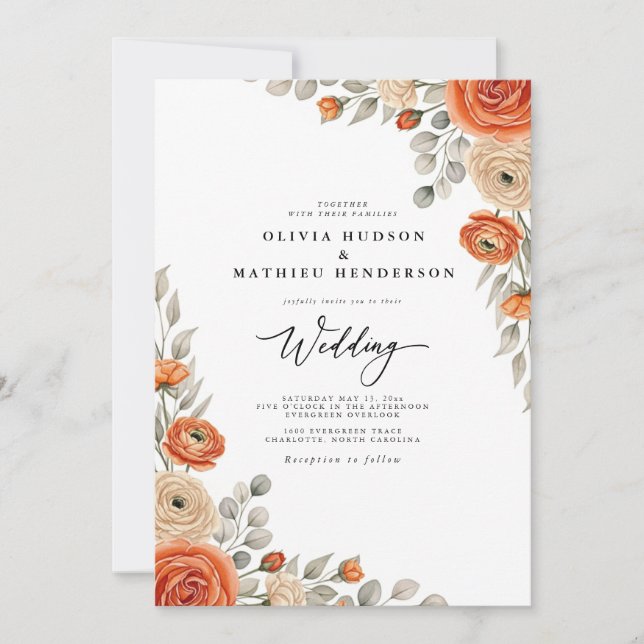 Invitation Mariage Fantaisie Florale Ambre (Devant)