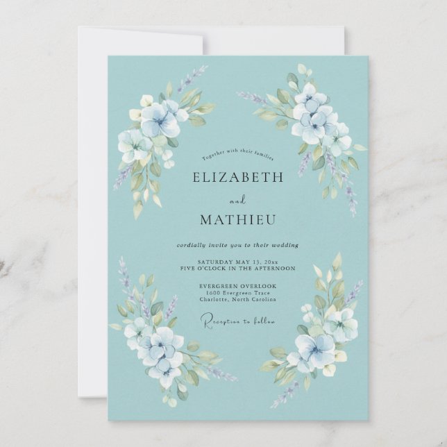 Invitation Mariage Fantaisie Florale Aqua (Devant)