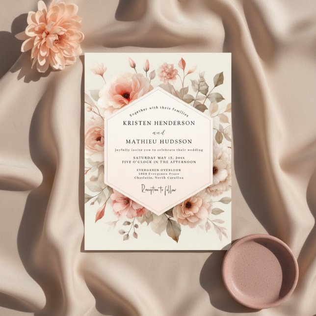 Invitation Mariage Fantaisie Florale aux Pêches (Créateur téléchargé)