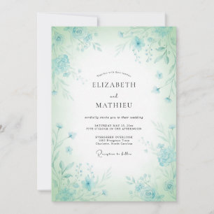 Invitation Mariage Fantaisie Florale Bleu Menthe
