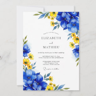 Invitation Mariage Fantaisie Florale Bleu Royal