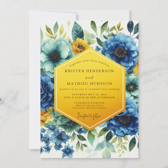 Invitation Mariage Fantaisie Florale Bleue (Devant)