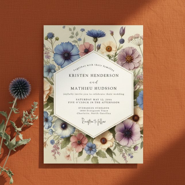 Invitation Mariage Fantaisie Florale Bleue (Créateur téléchargé)
