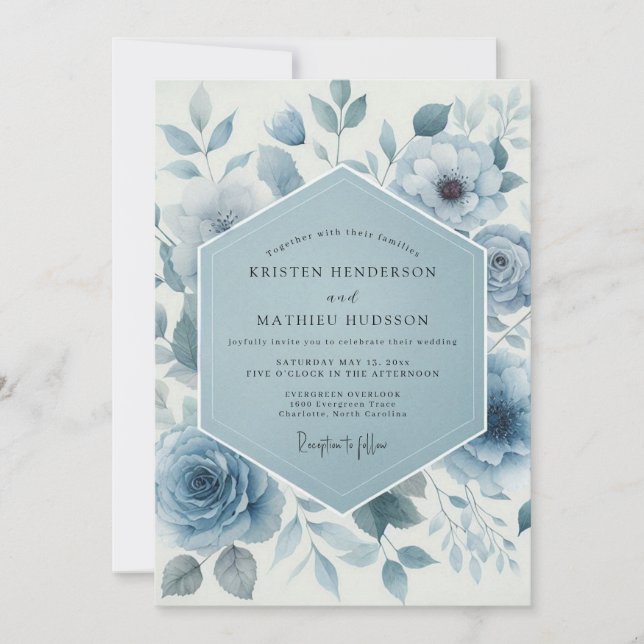 Invitation Mariage Fantaisie Florale Bleue (Devant)