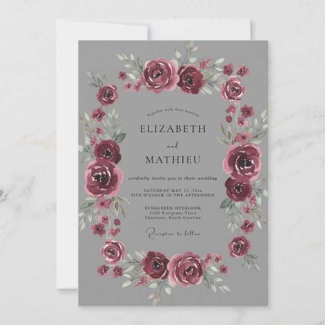 Invitation Mariage Fantaisie Florale Bourgeon (Devant)