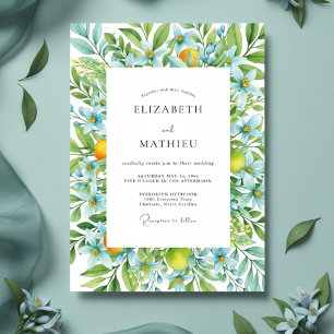Invitation Mariage Fantaisie Florale Citron Bleu