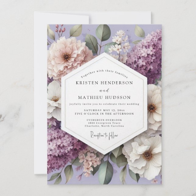 Invitation Mariage Fantaisie Florale de Lavande (Devant)