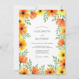 Invitation Mariage Fantaisie Florale Jaune Orange