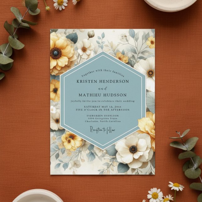 Invitation Mariage Fantaisie Florale Jaune Pâle (Créateur téléchargé)