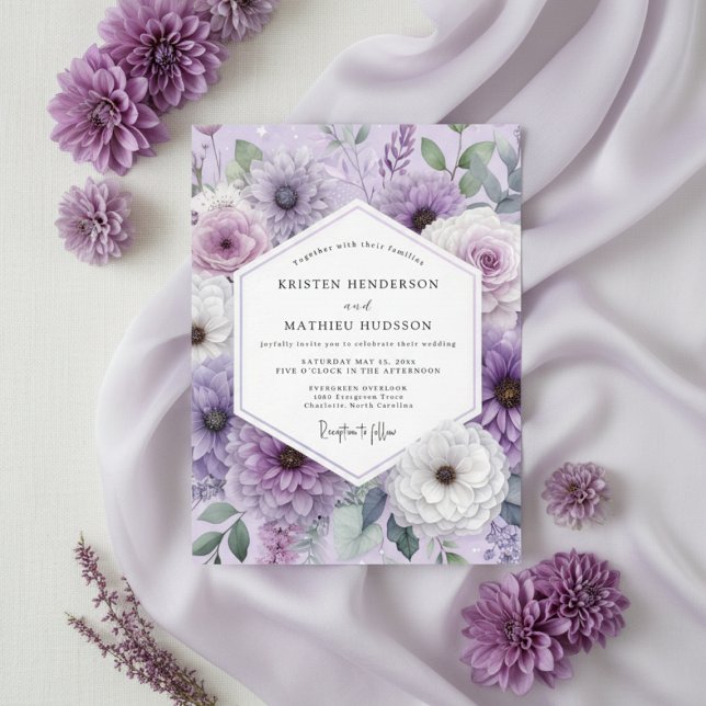 Invitation Mariage Fantaisie Florale Lavande (Créateur téléchargé)