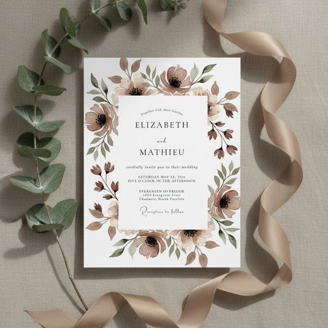 Invitation Mariage Fantaisie Florale Marron (Créateur téléchargé)