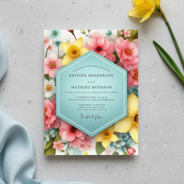 Invitation Mariage Fantaisie Florale Rose (Créateur téléchargé)