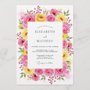 Invitation Mariage Fantaisie Florale Rose Jaune